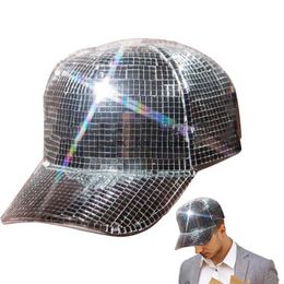 Silver Sparkly Cowboy Baseball Mirror Hat Disco Ball Caps Trendy en Shiny Cosplay Props Halloween Supplies for Party Gathering HKD230823