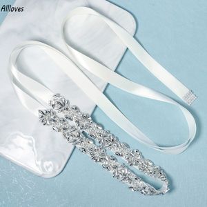 Zilver Sparkly Steentjes Bruidsriem Voor Trouwjurk Mode Wit Lint Vrouwen Sjerp Voor Taille Bruid Accessoires Gift CL3032