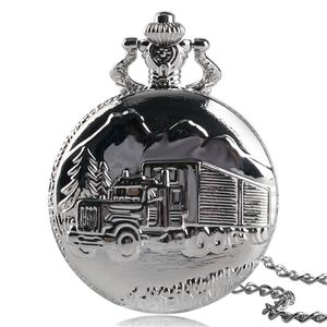 Plata Steampunk Cool Truck Van Lorry Relojes de bolsillo de cuarzo Hombres Mujeres Reloj analógico Vintage Collar Cadena Driver Reloj