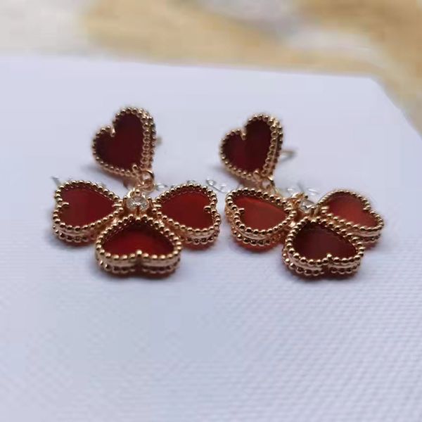 Argent Sweet Ahmbra Effeuillages boucles d'oreilles pendantes Van love boucle d'oreille marque de mode nacre rouge agate boucle d'oreille fille clous d'oreilles cadeau de mariage bijoux accessoires