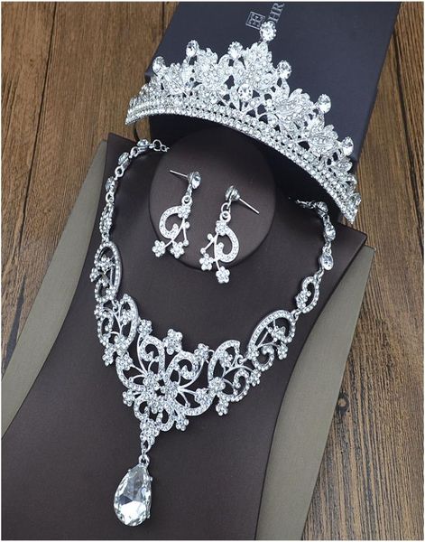 Tiaras de plata Coronas para la boda Joyería para el cabello Neceklace Pendiente Barato Moda para niñas Vestidos de fiesta de graduación por la noche Accessori5941947