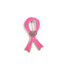 Ruban émail rose cristal strass ton argent avec broches coeur broches de sensibilisation au Cancer du sein pour femmes
