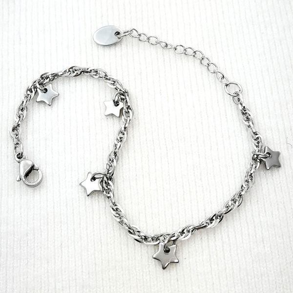 Sello S925 Plata Star Deco. Pulsera tobillera de acero inoxidable para mujer y niña, joyería ajustable de 19cm-28cm B204