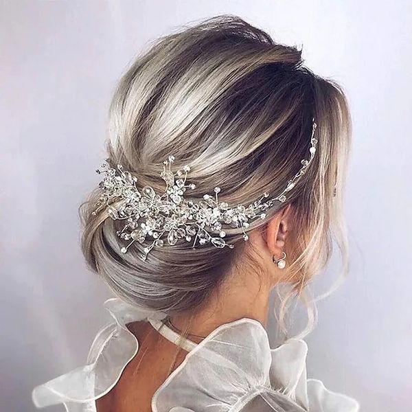 Accessoires de mariage en argent Couvre-coudes à cheveux cristalls brillant Banquet élégant pour les femmes