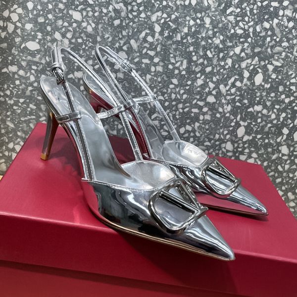 argent femmes chaussures talons hauts stiletto chaussures pour femmes Designer de luxe en cuir bout pointu ligne avec de nouvelles sandales haut sens chaussures de fête de mariage 8cm Tailles 35-43 + boîte