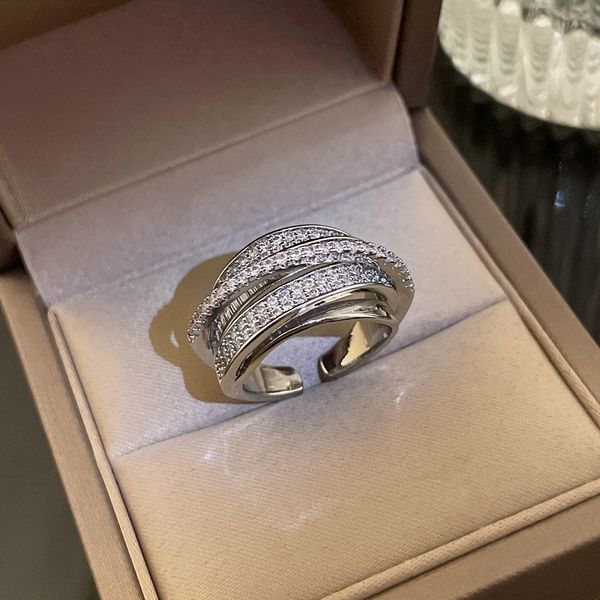 Bague en argent et Zircon enveloppé de diamants complets avec lettre D, anneaux ouverts pour femmes, bijoux cadeau de noël