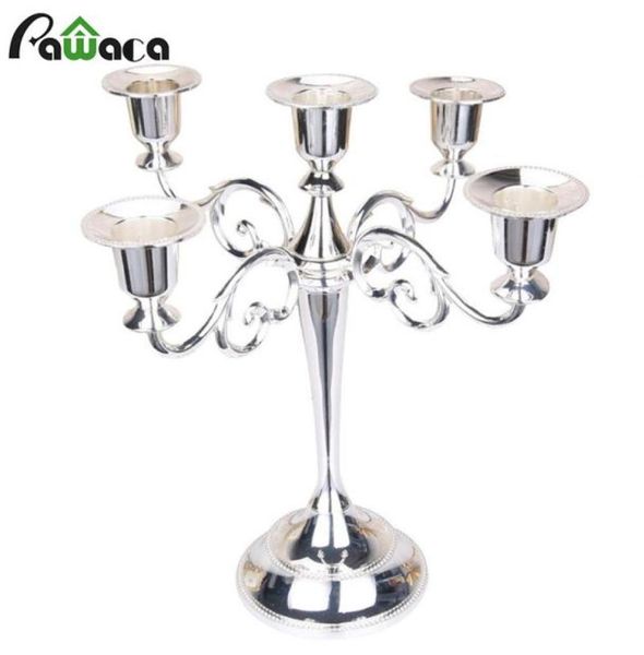 Silvergold 3 5 Arms Metal Candlestick Holder Pilier Candle Holder White Candle Stand WeddleStick Candlelabra Stand Decor Y7973007