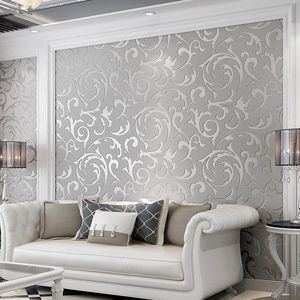 SilverGold – papier peint en relief damassé victorien, revêtement mural en rouleau, motif Floral argenté, luxe, feuille de Loquat, décoration de maison, 240122