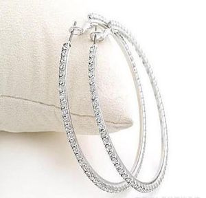Silvertone Big Circle Ladys Basketball Wives Boucles d'oreilles avec Crystal Rhinestone Ourring3038982