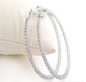 Silvertone Big Circle Ladys Basketball Wives Boucles d'oreilles avec Crystal Rhinestone Ourring9768451