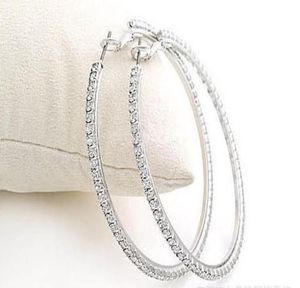 Silvertone Big Circle Ladys Basketball Wives Boucles d'oreilles avec Crystal Rhinestone Ourring9866747