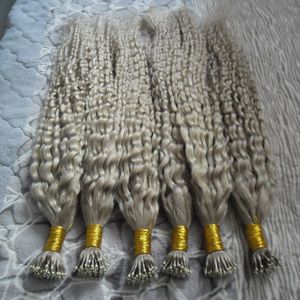 Silvery Kinky Curly Remy Hair Extensions Pre Bonded Nano Loop Ring Haar 300g 7A 100% Remy Haar 300pcs Nano Rings Beads