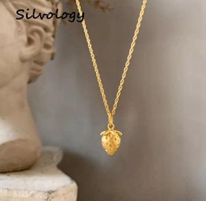 Silvology 925 en argent Sterling solide fraise pendentif collier Double boucle chaîne de qualité supérieure femmes collier bijoux d'anniversaire Q9994746