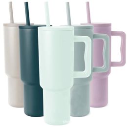 Gobelet en acier inoxydable SIM 40 oz avec poignée logo couvercle paille grande capacité tasse à bière bouteille d'eau revêtement en poudre tasse de camping en plein air deuxième génération