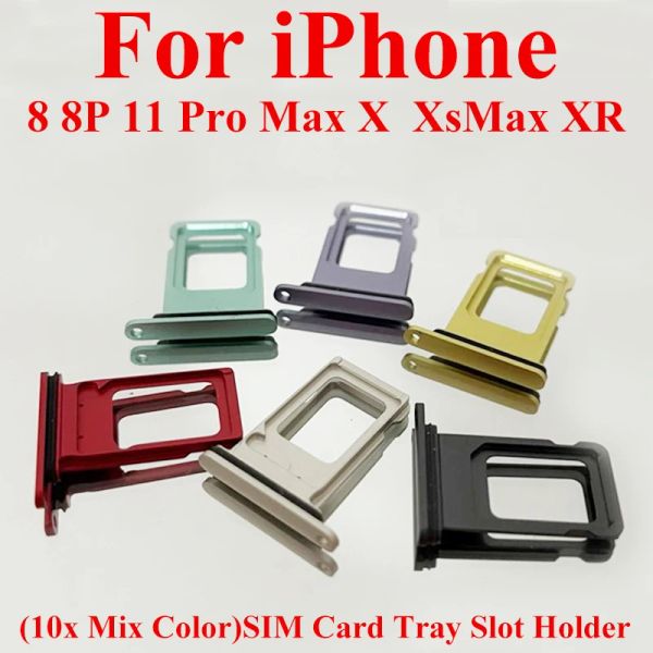 Soporte de la ranura de la bandeja de tarjetas SIM para iPhone 11 Pro Max X XSMAX XR 8 P PARTE DE REEMPLACIÓN DUAL SINGUNA CON ANILLO DE CAMPO IMPRESIONAL