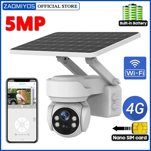 Caméra de Surveillance extérieure solaire Sim WIFI 5MP 2K sécurité étanche PTZ sans fil CCTV IP caméra détection de mouvement alarme de téléphone