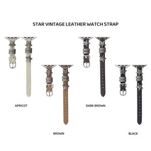 Sim Taille Star Vintage Leather Retro Braps Petite Taille Brute Punk Pols Bandband Bracelet Band Bands voor Apple Watch Series 3 4 5 6 7 8 9 Ultra IWatch 42 44 45 49mm