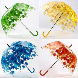 Simanfei 4 Colores Hojas de hoja de arce Jaula Umbrella Transparente Raízal Soleado Paraguas Parasol Lindo Paraguas Mujeres Cute Clear Apollo Princess