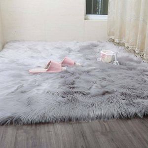 Simanfei alfombras peludas nueva piel de oveja piel lisa esponjosa dormitorio alfombras de imitación lavable área textil Artificial alfombras cuadradas 2416