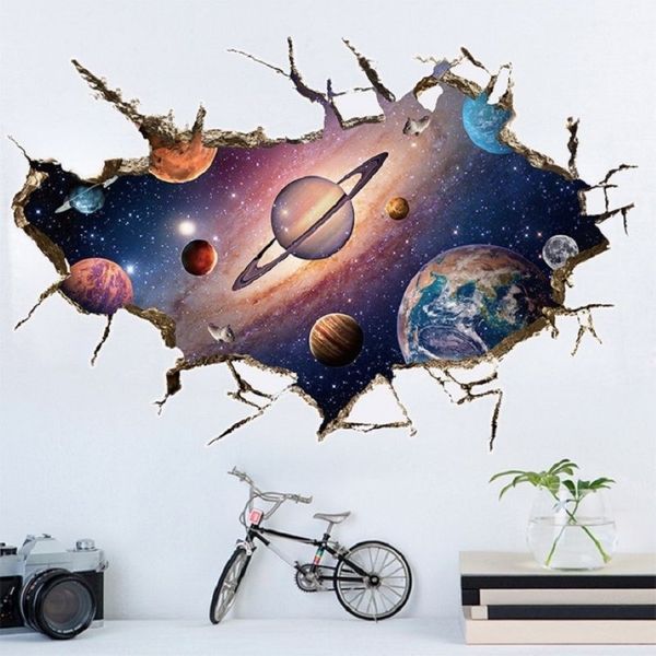 Simanfei espacio galaxia planetas pegatina de pared vinilo impermeable arte Mural calcomanía universo estrella papel de pared decoración de habitación de niños 201106220z