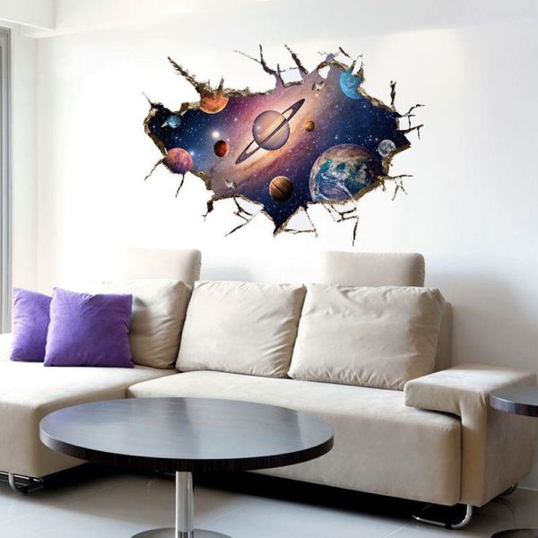 Simanfei Space Galaxy Planets Wall Sticker 2019 Vinyle imperméable Art mural Decal Univers Star Papier peint Chambre d'enfant Décorer LJ201254T