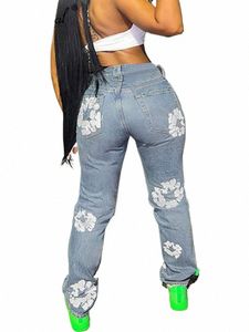 Simenual Hipster Frs Imprimé Cott Jeans Femme Mi Taille Butts Zipper Lg Pantalon Automne Y2k Streetwear Sortir Pantalon 20zn #