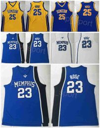 Simeon Career Academy 23 Derrick Rose College Jerseys 25 Basketball Lycée Violet Bleu Jaune Blanc Équipe Couleur Couture Université Pour Les Fans De Sport Chemise NCAA