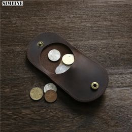 SIMLINE porte-monnaie en cuir véritable pour hommes Vintage fait à la main en peau de vache Mini petites pièces de monnaie portefeuilles pochette organisateur étui porte-sac 240229