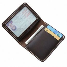 Simline echte lederen creditcardhouder voor mannen vintage korte handgemaakte bifold slanke kleine man portemonnee portemonnee rijbewijs case v8wi#