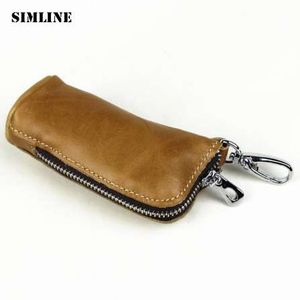 SIMLINE porte-clé en cuir véritable hommes femmes fermeture éclair voiture clé portefeuilles support étui sac pochette couverture femme de ménage porte-clés organisateur