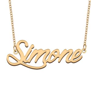 Simone Naam Ketting Aangepaste Naamplaat Hanger voor Vrouwen Meisjes Verjaardagscadeau Kinderen Beste Vrienden Sieraden 18k Verguld Roestvrij Staal