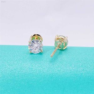 Eenvoudige 10k echt gouden bling Vvs 1 karaat ronde Moissanite diamanten klauw instelling Stud Earring