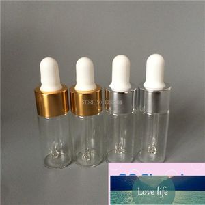 Eenvoudige 10 ml/cc glazen druppelflesje transparant helder fles met goud en zilver deksel lege essentiële oliën voor parfum