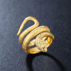 Bague serpent Simple en or jaune 14 carats pour hommes et femmes, Punk Hip Hop, mode Couple, couleur or, bijoux pour le meilleur lui