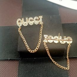 Simple 18K Plaqué Or 925 Argent Marque De Luxe Designers Lettres Goujon Géométrique Femmes Célèbres Long Cristal Strass Glands Boucle D'oreille Bijoux Filles Amour Cadeaux