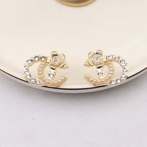 Eenvoudige 18K Vergulde 925 Zilver Luxe Merk Ontwerpers Letters Stud Geometrisch Beroemde Vrouwen Bloem Kristal Strass Parel Oorbel Koppels Geschenken Jewerlry