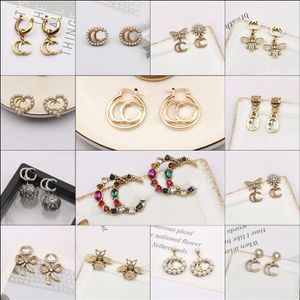 Eenvoudig 18K verguld 925 zilver Luxe merkontwerpers Dubbele letters G Stud Geometrische beroemde vrouwen Kristal Strass Parel Ear248U