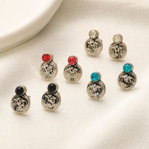 Simple 18K Plaqué Or 925 Argent Marque De Luxe Designers Lettres Stud Géométrique Célèbre Femmes Visage Cristal Strass Perle Boucle D'oreille De Mariage Bijoux 4 Couleurs