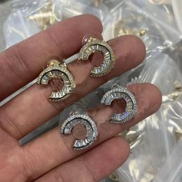 Eenvoudige 18K vergulde zilveren diamanten oorstekers Luxe merkontwerpers Letters Oorbel Geometrisch Dames Kristal Strass Bruiloftssieraden met doos