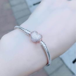 Eenvoudige 18K rosé goud diamant pave hart gesparmband 925 sterling zilveren vrouwen bruiloft geschenk Bracband set