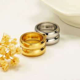 Bagues simples à Double couche de 1m pour femmes, bijoux en acier inoxydable de couleur or pour hommes, accessoires Vintage, cadeau de mariage 240125