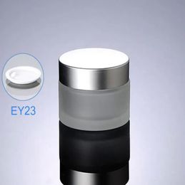 Eenvoudige 300 stks/lot 50 g (50 ml) matglascrème Jar glazen fles met zilveren deksels cosmetische container cosmetische verpakking