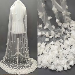 Eenvoudige 3D bloemen Appliques Wedding Veil 3M Lange Special Cut Royal Bridal Veil met kam Veil Wedding Accessories