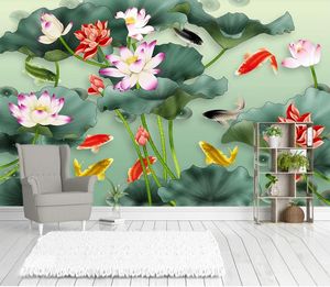 Eenvoudige 3D-behang Muurschildering Stereoscopische Lotus Foto Muurstickers voor Woonkamer Slaapkamer TV Achtergrond Kamer Decor Wallpapers Papel Murals