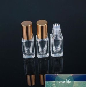 Bouteilles de parfum d'huile essentielle simples de 3 ML rouleau en verre transparent carré sur la bouteille avec le rouleau d'acier inoxydable de chapeau d'or/argent en gros