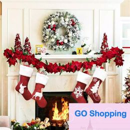 Medias navideñas simples de 46cm, calcetines colgantes, decoraciones navideñas rústicas personalizadas con copos de nieve, suministros para fiestas familiares y vacaciones