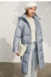 Eenvoudige 90 witte eendendons kraag met hoed dames 2021 grote warme lange jas hoge kwaliteit groothandel losse donsjack