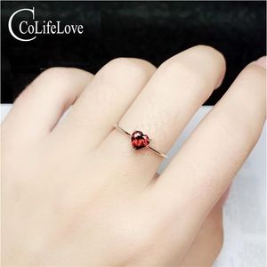 Eenvoudige 925 zilveren granaat hart ring 5 mm natuurlijke granaat zilveren verlovingsring sterling zilveren granaat fijne sieraden CoLifeLove293C