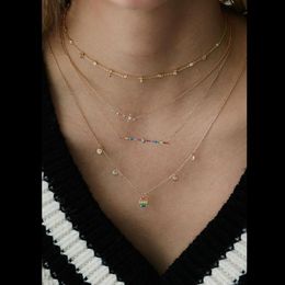 Eenvoudige 925 sterling zilveren vermeil delicate ketting sierlijke geometrische regenboog cz bar charme dunne schakelketting kraag prachtige vrouwen j270n