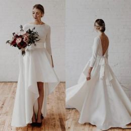 Simple a ligne robes de mariée robe nuptiale satin satin haut back sans manches longues et taille de jardin personnalisé vestido de novia 403